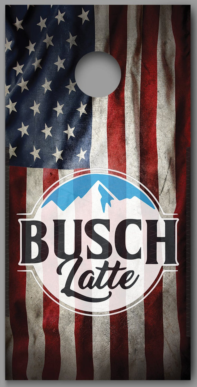 Busch Latte Waving American Flag Corn Hole Board Decal Wrap